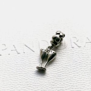 Pandora 925 Sterling Silver Charm Two Celebration Champagne Wine Glasses Dangle