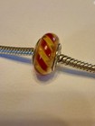 Genuine Pandora 925 Sterling Silver ALE Yellow & Red Stripes Murano Glass Charm