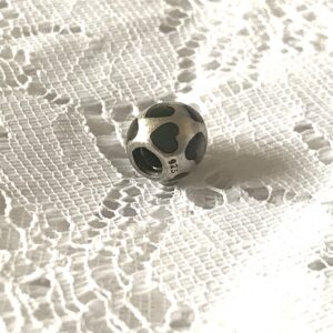Pandora Silver Charm love me black mother of pearl hearts RETIRED Vintage
